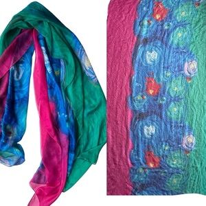 Art Print Scarf Van Gogh Vibrant Multicolor Scarf Xl size very big flowy silky